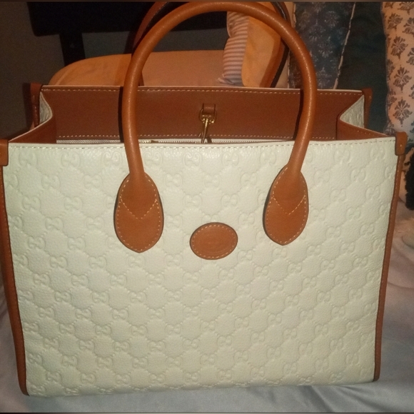 New Gucci FLORENCE Cream and Brown Tote Bag LEATHER - Picture 4 of 15